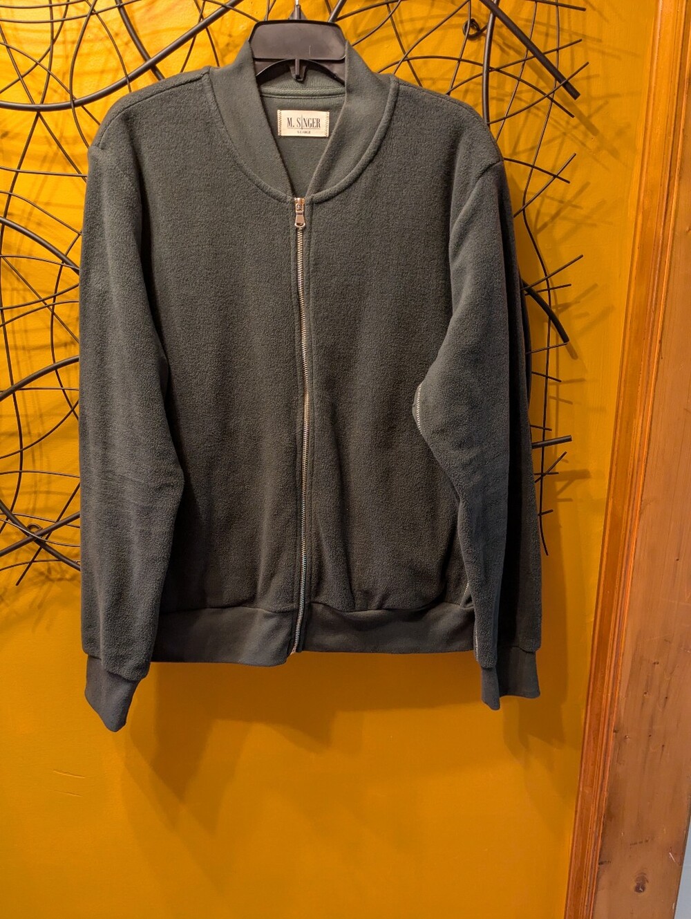 M. Singer Mens Full Zip Bomber Jacket Sweater Fleece Olive Charcoal Green XL